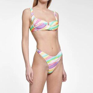 NWT Reina Olga Made In Italy Brigitte Bikini Set In Stripe Tie Dye 3 / US 10    